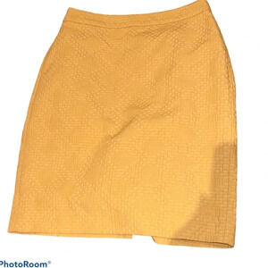 Banana Republic mustard yellow Textured mini  midi pencil skirt Sz 0
